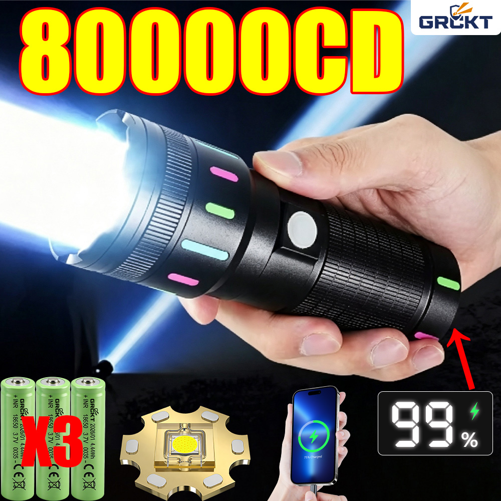 Outdoor Power Equipment - ไฟฉาย LED กำลังสูง 80000CD ไฟฉายยุทธวิธีสำหรับการล่าสัตว์ ไฟฉายชาร์จได้