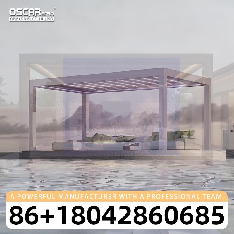 Outdoor Power For Gazebo - ศาลาพักผ่อนกลางแจ้งอลูมิเนียมขนาดใหญ่พร้อมมอเตอร์ ระบบปรับอากาศแบบไบโอคลามาติก พร้อมม่านซิป หลังคาคลุมอเนกประสงค์ ใช้พลังงานแสงอาทิตย์